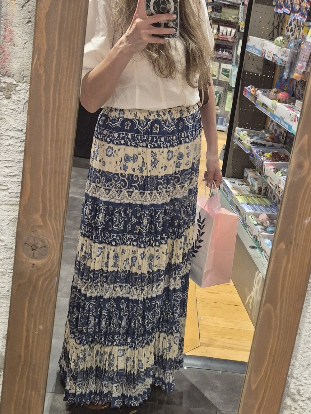 Boho Tiered Maxi Skirt in Navy and Cream